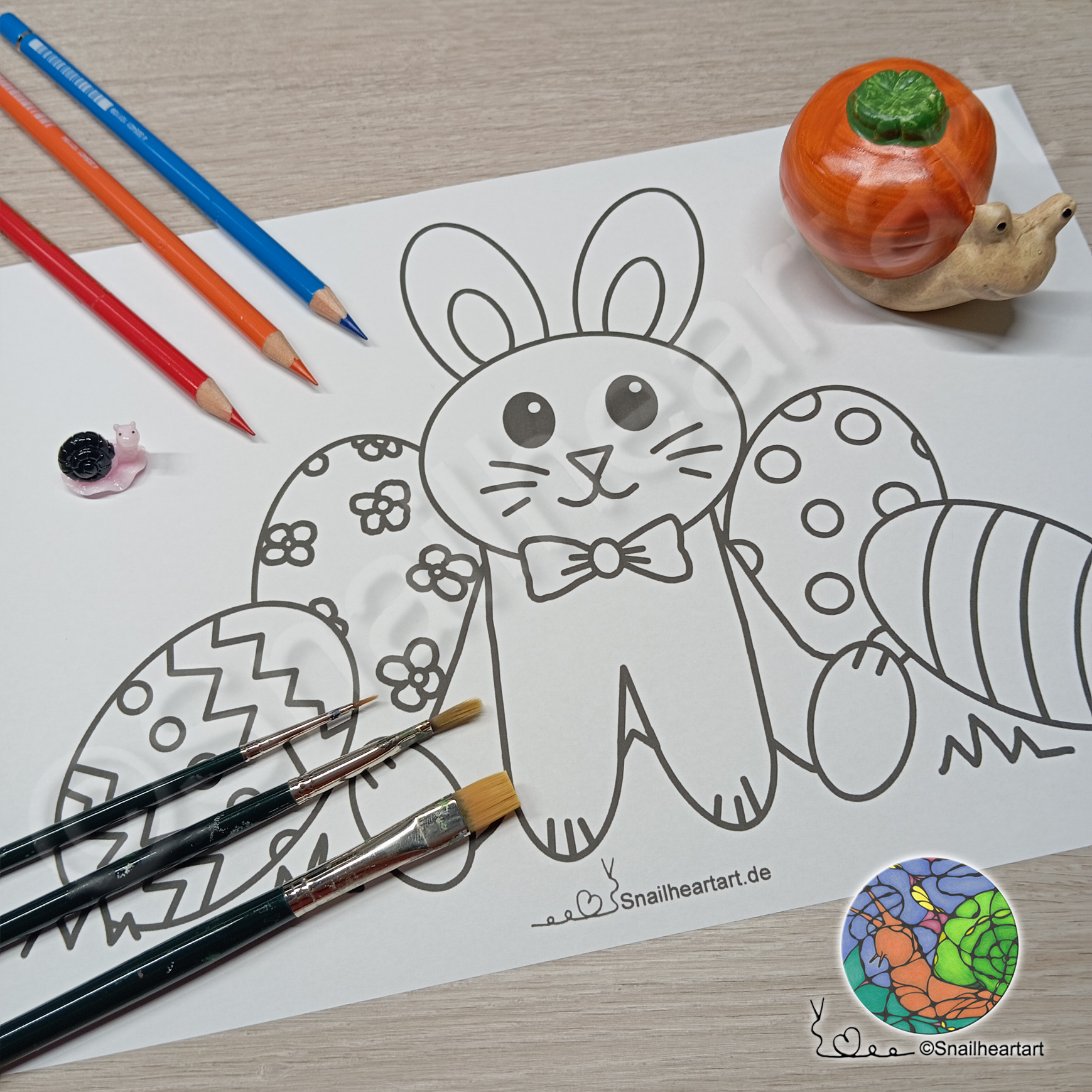 Osterhase mit Ostereiern – Malvorlage für die ganze Familie