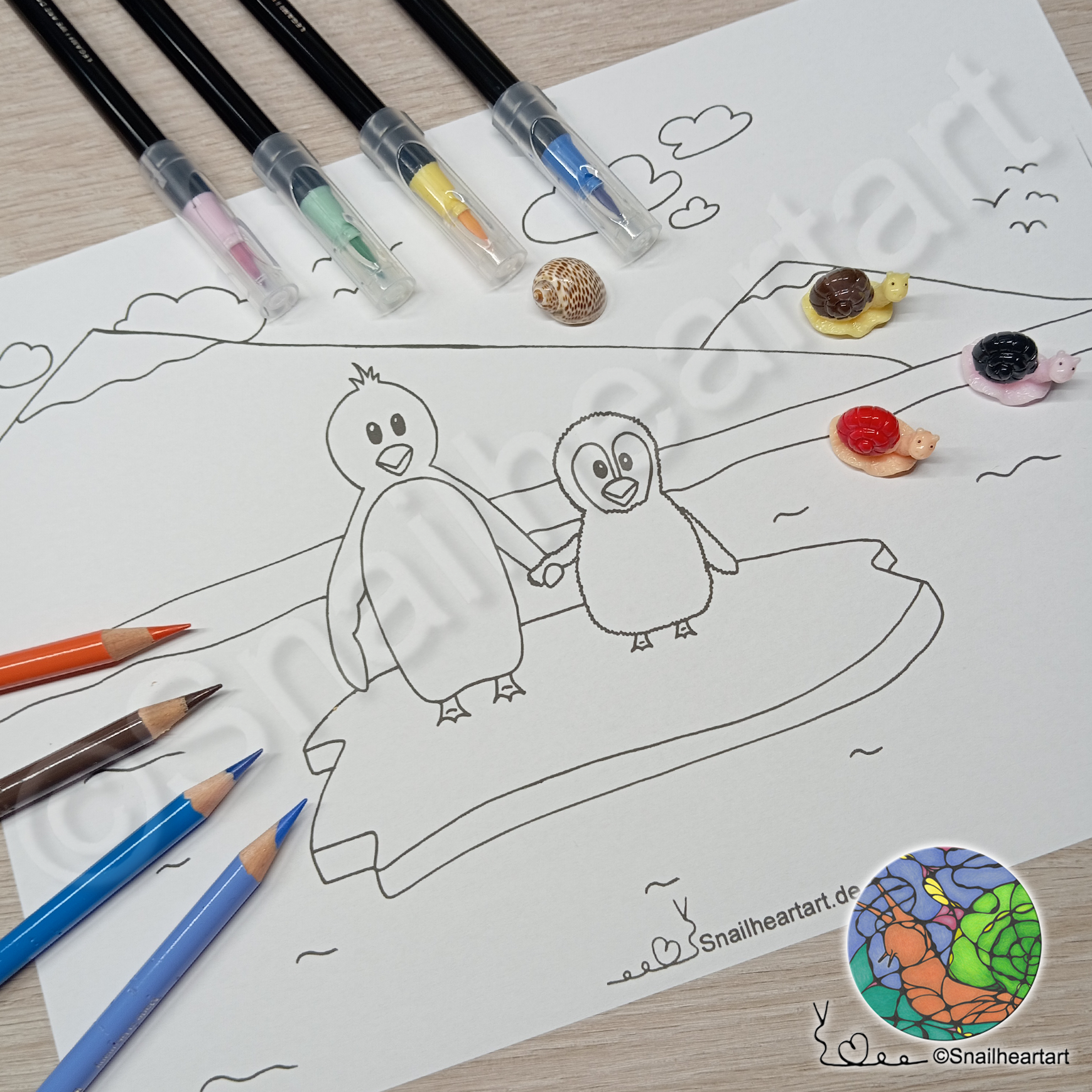 Pinguin Brüder – Malvorlage zum Ausmalen