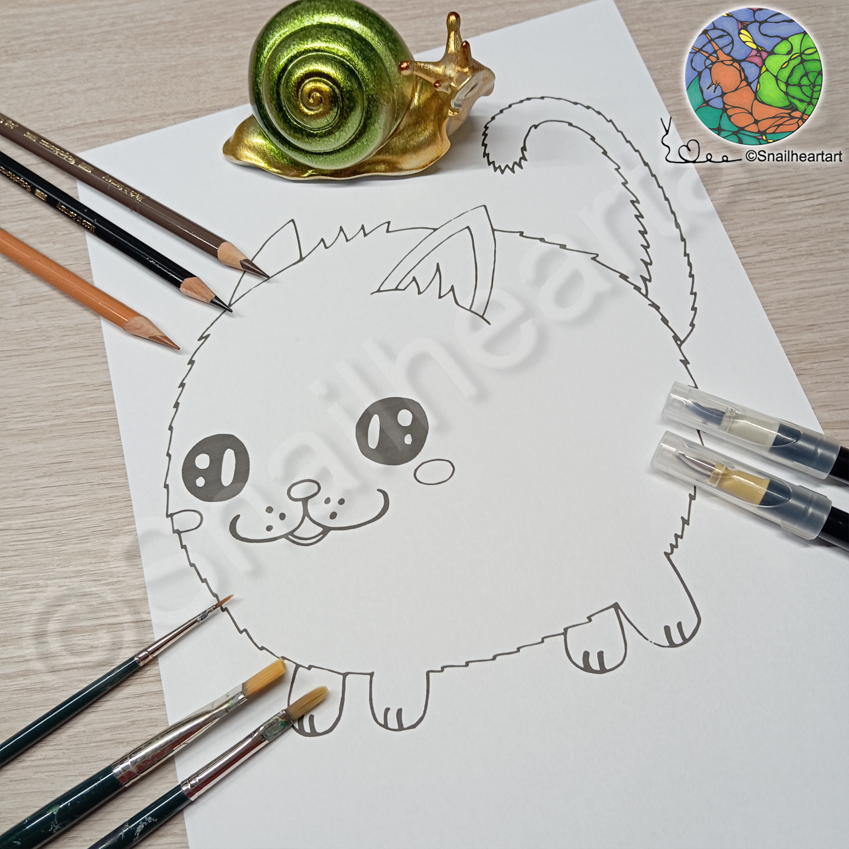 Plüschige Katze – Malvorlage zum Ausmalen