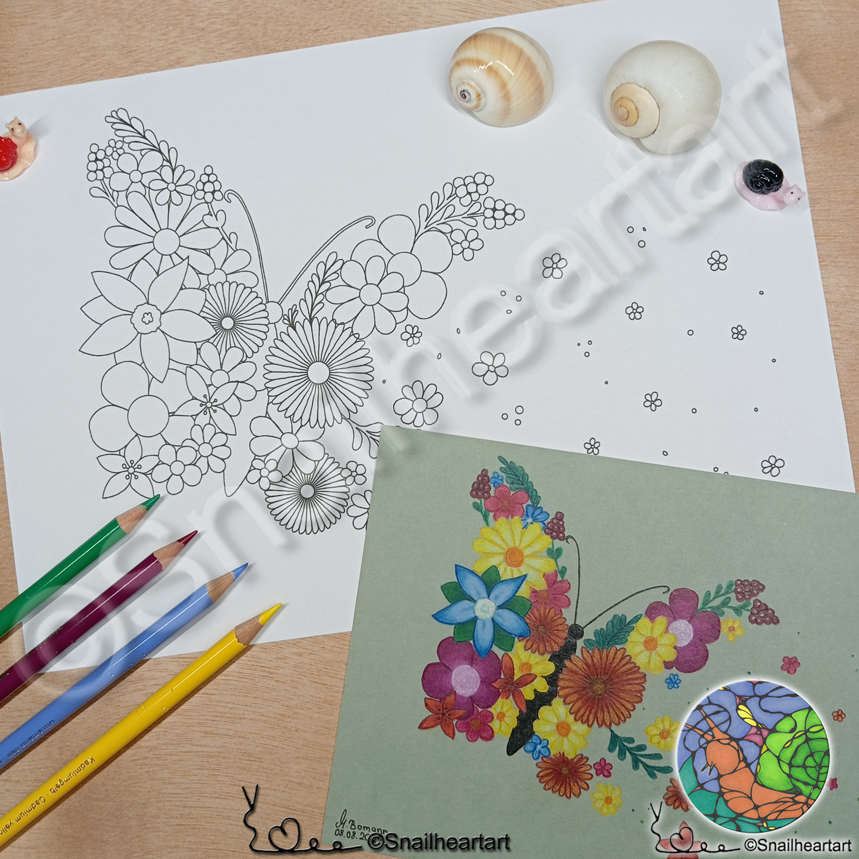 Schmetterling Blütenzauber – Malvorlage zum Ausmalen