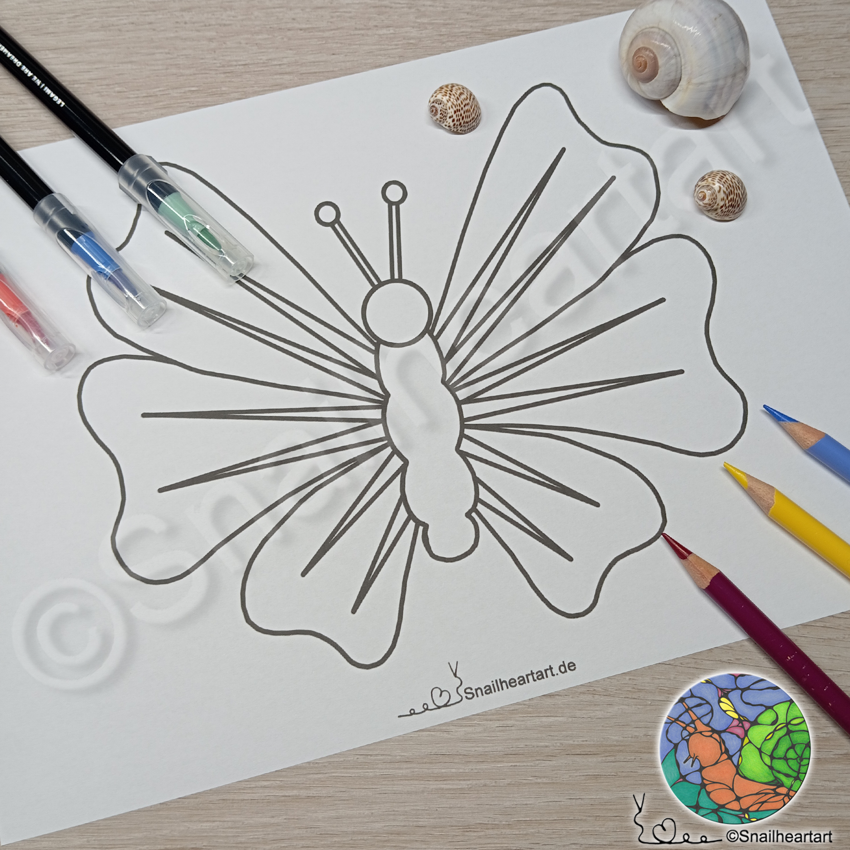 Schmetterling mit Zacken – Malvorlage zum Ausmalen