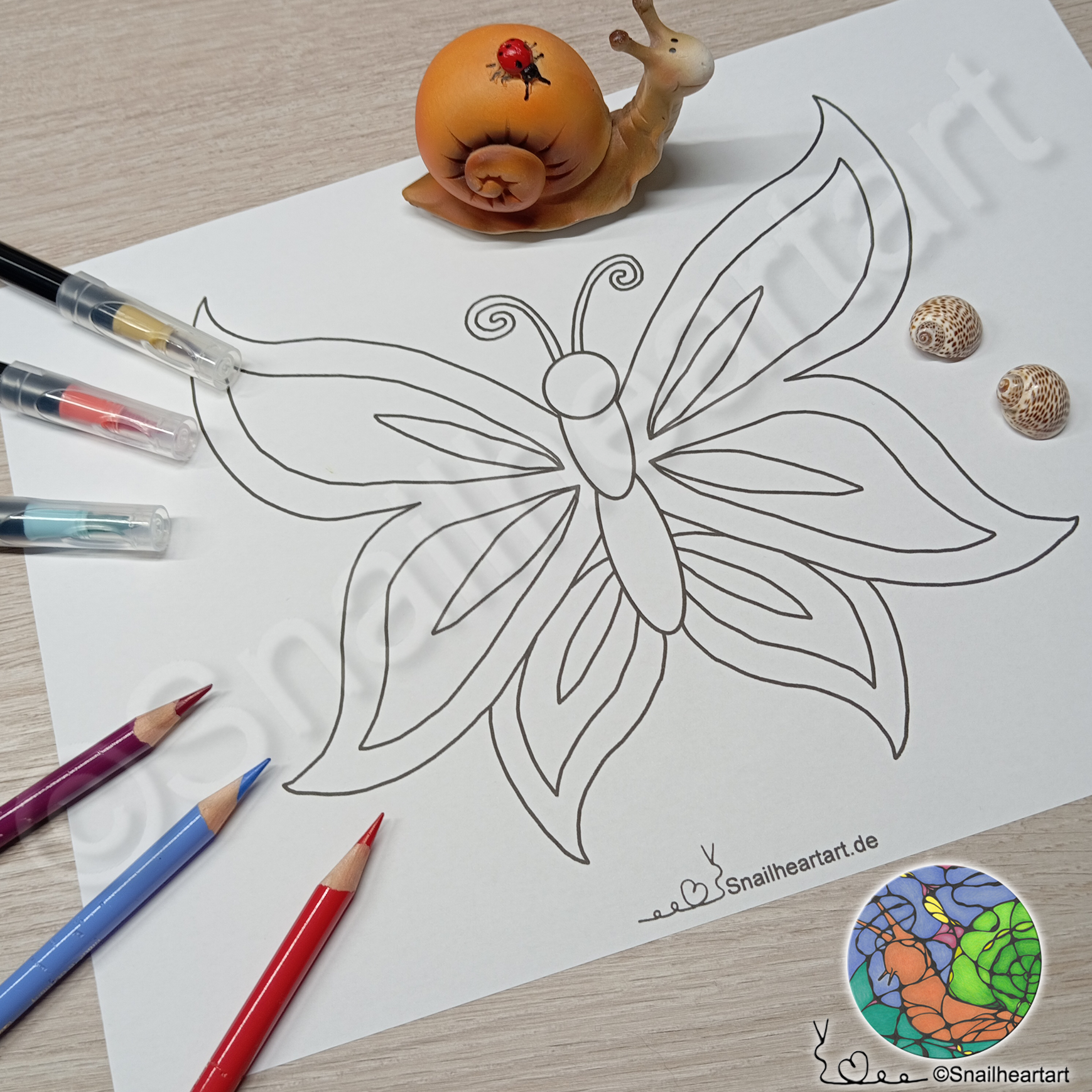 Schmetterling mit eleganten Flügeln – Malvorlage zum Ausmalen