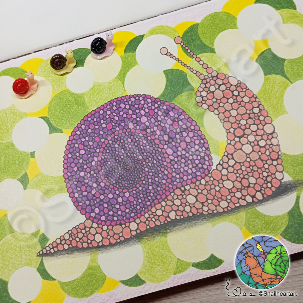 Schnecke aus Kreisen Augemalt mit Buntstiften