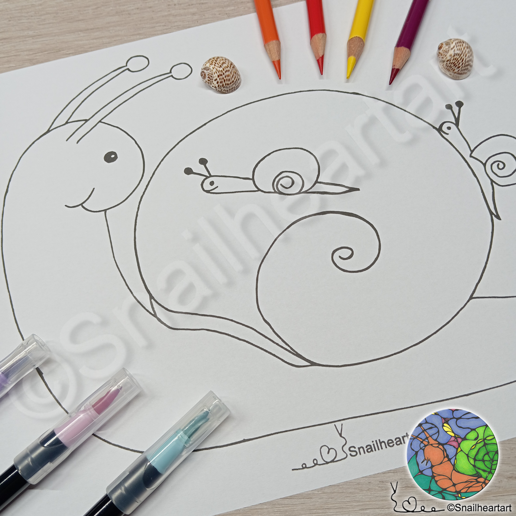 Schneckenmama – Malvorlage zum Ausmalen