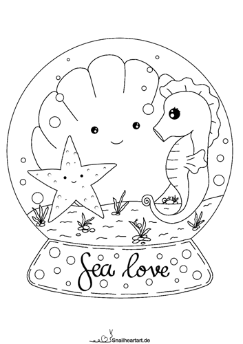 Schneekugel Sealove Malvorlage zum Ausmalen