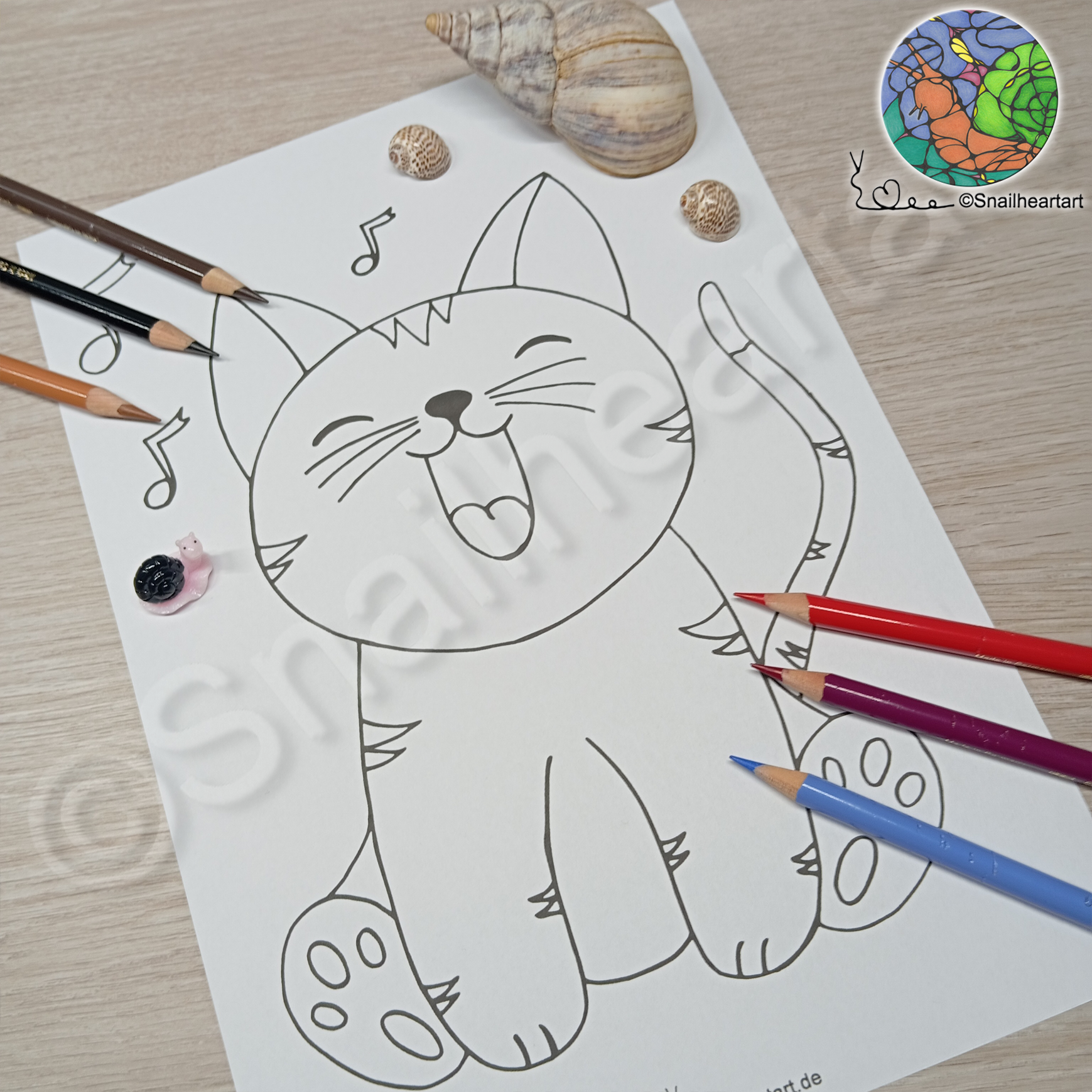Singende Katze – Malvorlage zum Ausmalen