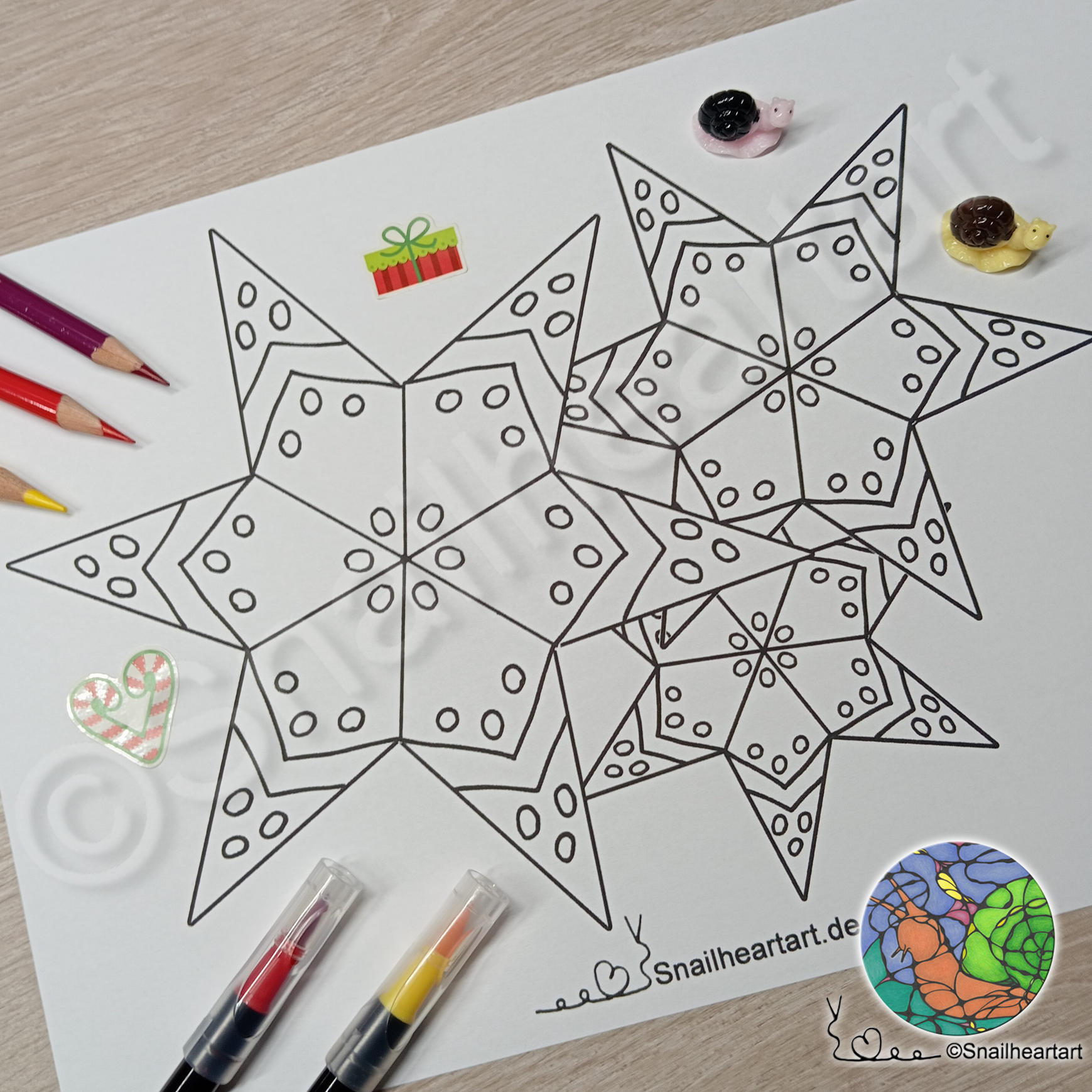 Sterne mit Muster – Malvorlage zum Ausmalen