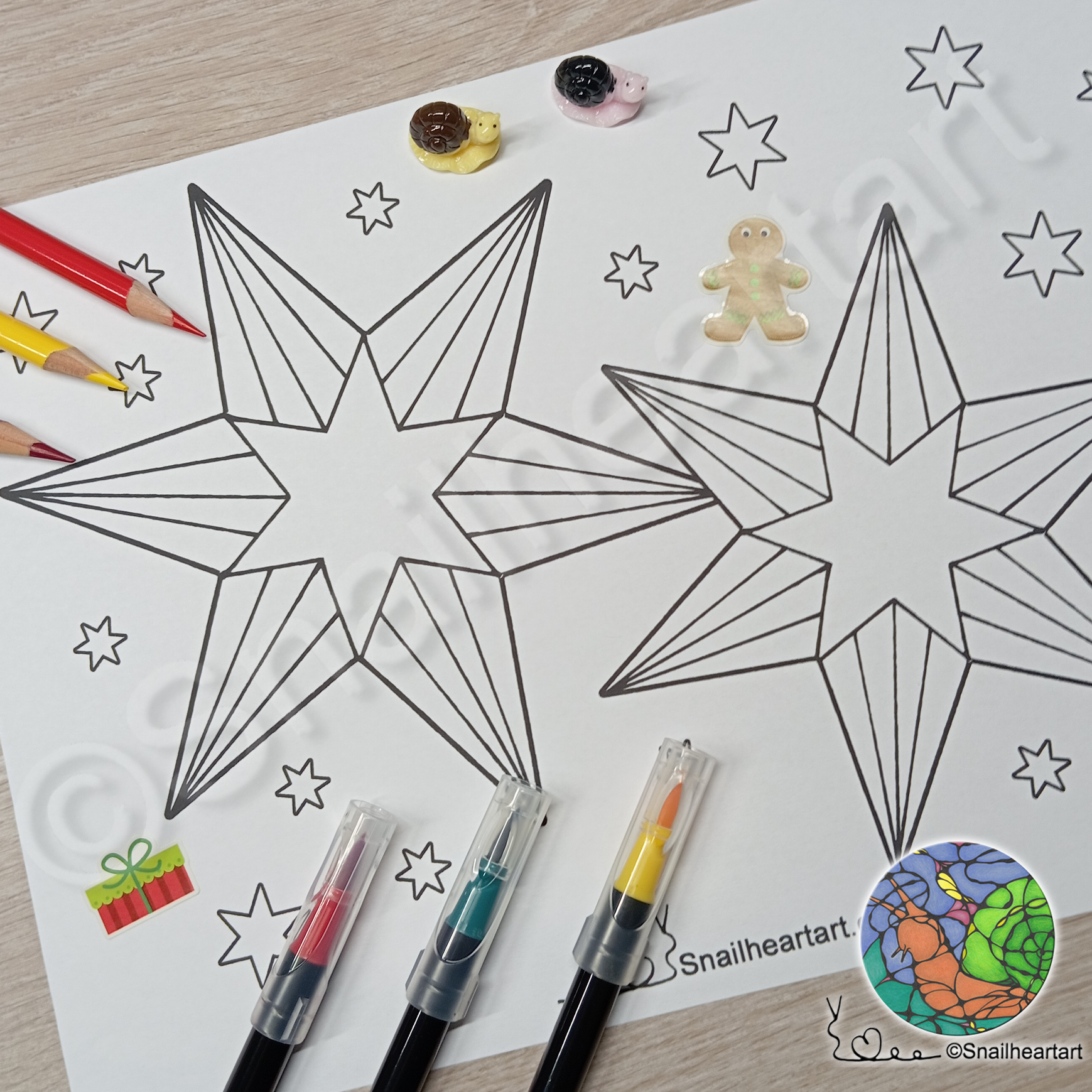 Sterne mit Streifen – Malvorlage zum Ausmalen