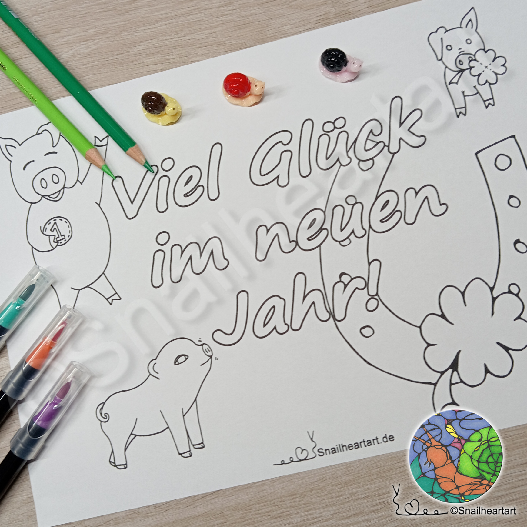 Viel Glück im neuen Jahr – Malvorlage zum Ausmalen