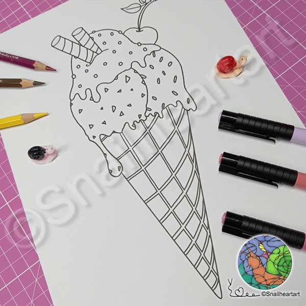 Eistüte mit Kirsche – Sommerfreude zum Ausmalen