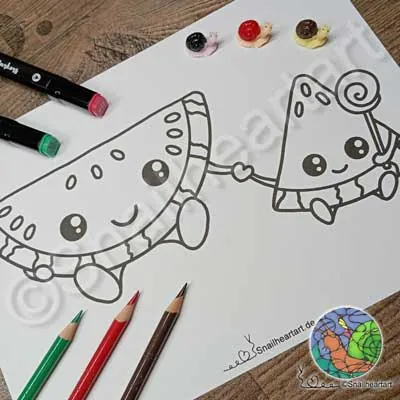 Kleine Melonenfreunde 🍉 – Malvorlage zum ausmalen