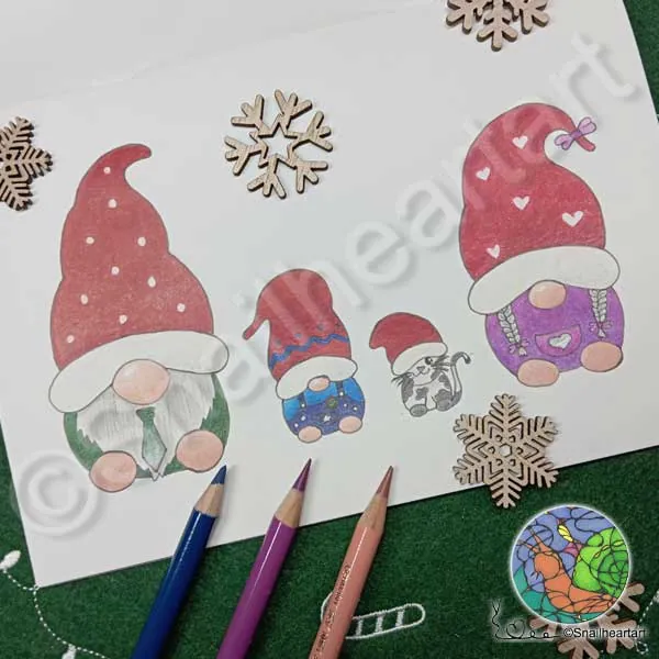Weihnachtliche Wichtelfamilie 🎅Ausgemalt mit den Faber-Castell Polychromos