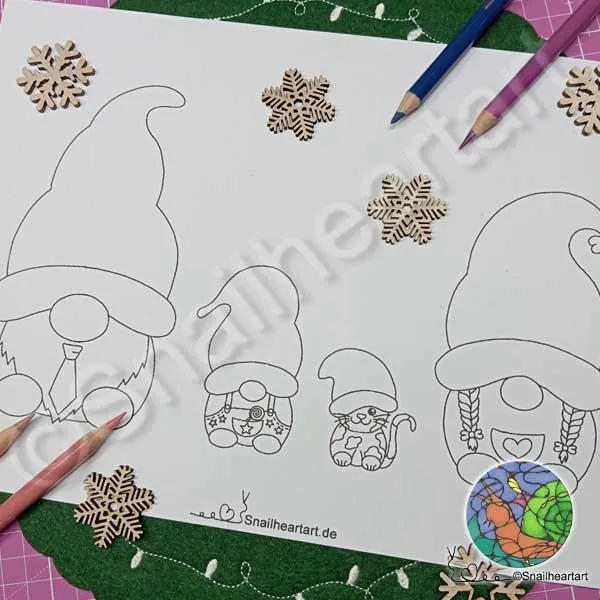 Malvorlage Wichtelfamilie 🎅🤶 Ausgemalt mit Faber-Castell Polychromos